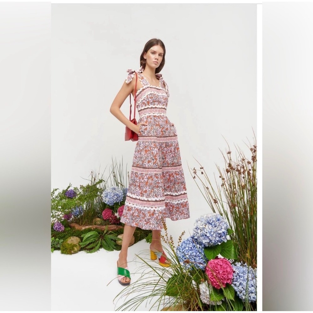CeliaB Floki Floral Tiered Midi Dress With Tie Shoulders Ric Rac Small